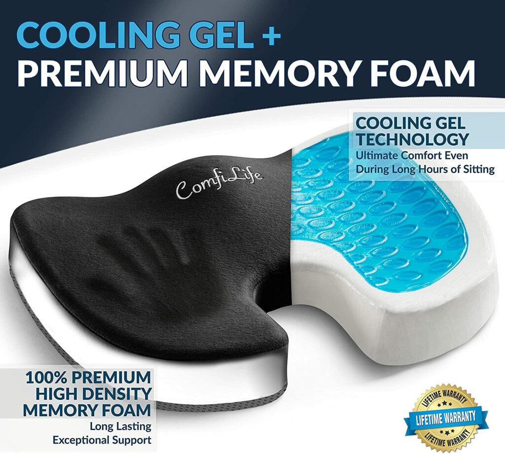 ComfiLife Gel Enhanced Seat Cushion - Non-Slip Orthopedic Gel & Memory Foam Coccyx Cushion for Tailbone Pain